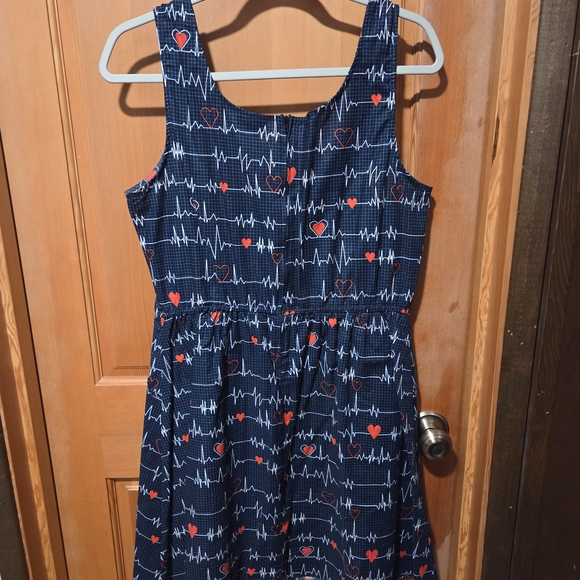 Heart Patterned Navy Blue Women's Dress - Picture 3 of 3
